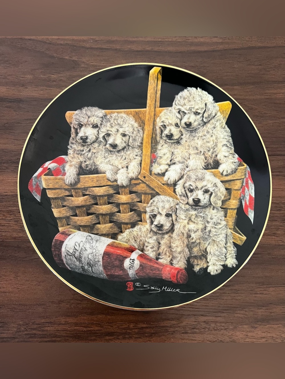 VTG LMD ED. 1985 Litter Basket Collection Poodle Picnic Sally Miller Dog Plate